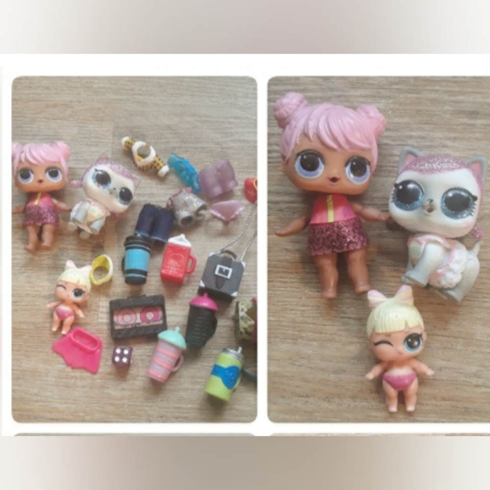 25 Piece LOL Surprise Dolls Lot: Dawn Doll, Pet Cat, Winking Lil Baby + 22 Items